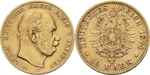 Preußen Wilhelm I. 1861-1888 10 Mark 1874 C ... 