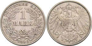 Kleinmünzen  1 Mark 1896 E  Jaeger 17 Sehr ... 