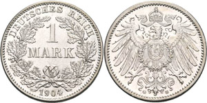 Kleinmünzen  1 Mark 1904 G  Jaeger 17 Vom ... 