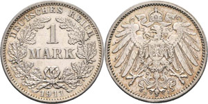Kleinmünzen  1 Mark 1911 J  Jaeger 17 ... 