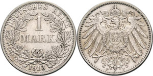 Kleinmünzen  1 Mark 1913 F  Jaeger 17 Sehr ... 