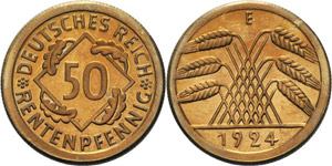 Kleinmünzen  50 Rentenpfennig 1924 E  ... 