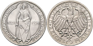 Gedenkausgaben  3 Reichsmark 1928 A Naumburg ... 