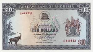 Ausland Rhodesien 10 Dollars 3.12.1975.  WPM ... 