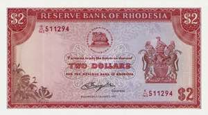 Ausland Rhodesien 2 Dollars 5.8.1977.  WPM ... 