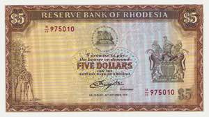 Ausland Rhodesien 5 Dollars 20.1978. 1 ... 