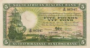 Ausland Südafrika 5 Pounds 6.4.1946.  WPM ... 