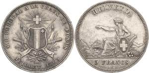 Schweiz-Eidgenossenschaft  5 Franken 1863. ... 