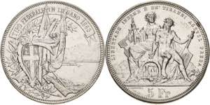 Schweiz-Eidgenossenschaft  5 Franken 1883. ... 