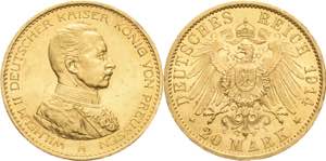 Preußen Wilhelm II. 1888-1918 20 Mark 1914 ... 