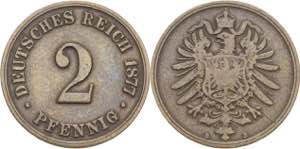 Kleinmünzen  2 Pfennig 1877 B  Jaeger 2 ... 