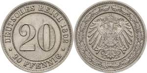 Kleinmünzen  20 Pfennig 1892 E  Jaeger 14 ... 