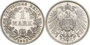 Kleinmünzen  1 Mark 1892 E  Jaeger 17 Sehr ... 