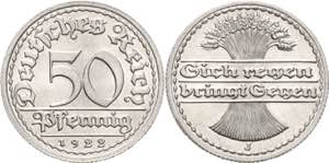 Kleinmünzen  50 Pfennig 1922 J  Jaeger 301 ... 