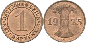 Kleinmünzen  1 Reichspfennig 1925 E  Jaeger ... 