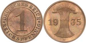 Kleinmünzen  1 Reichspfennig 1935 E  Jaeger ... 