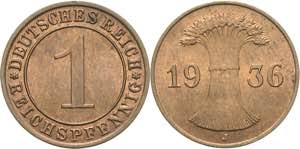 Kleinmünzen  1 Reichspfennig 1936 E  Jaeger ... 