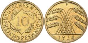 Kleinmünzen  10 Reichspfennig 1934 E  ... 