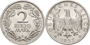 Kleinmünzen  2 Reichsmark 1925 E  Jaeger ... 
