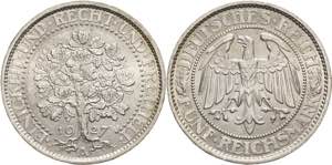 Gedenkausgaben  5 Reichsmark 1927 A Eichbaum ... 