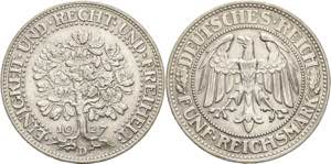 Gedenkausgaben  5 Reichsmark 1927 D Eichbaum ... 