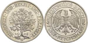 Gedenkausgaben  5 Reichsmark 1928 G Eichbaum ... 