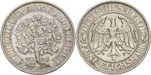 Gedenkausgaben  5 Reichsmark 1928 E Eichbaum ... 