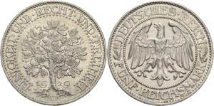 Gedenkausgaben  5 Reichsmark 1929 G Eichbaum ... 