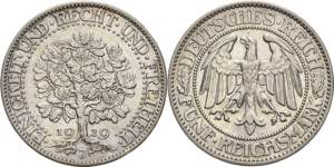 Gedenkausgaben  5 Reichsmark 1929 J Eichbaum ... 