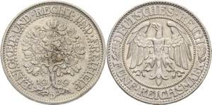 Gedenkausgaben  5 Reichsmark 1929 D Eichbaum ... 