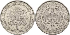 Gedenkausgaben  5 Reichsmark 1930 G Eichbaum ... 