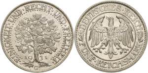 Gedenkausgaben  5 Reichsmark 1931 G Eichbaum ... 