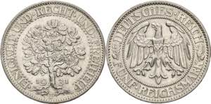 Gedenkausgaben  5 Reichsmark 1931 F Eichbaum ... 