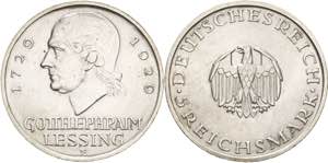 Gedenkausgaben  5 Reichsmark 1929 E Lessing  ... 