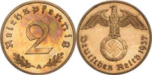 Kleinmünzen  2 Reichspfennig 1937 A  Jaeger ... 
