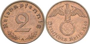 Kleinmünzen  2 Reichspfennig 1940 A  Jaeger ... 