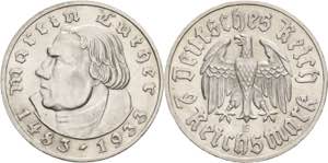 Gedenkausgaben  2 Reichsmark 1933 E Luther  ... 