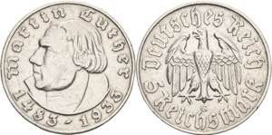 Gedenkausgaben  5 Reichsmark 1933 G Luther  ... 