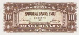 Ausland Jugoslawien 10 Dinara 1951.  WPM 67 ... 