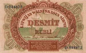 Ausland Lettland 10 Rubli 1919.  WPM 5 Fast ... 