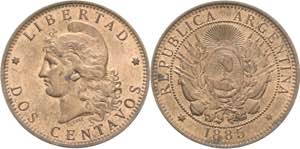 Argentinien  2 Centavos 1885.  KM 33 ... 