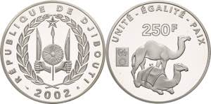 Dschibuti  250 Francs 2002. Kamele. In ... 