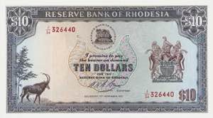 Ausland Rhodesien 10 Dollars 19.11.1978.  ... 