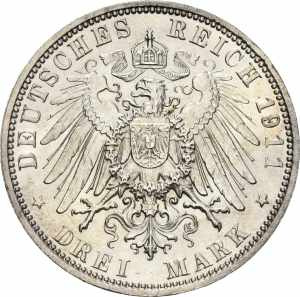 BayernLuitpold 1886-1912 3 Mark 1911 D 90. ... 