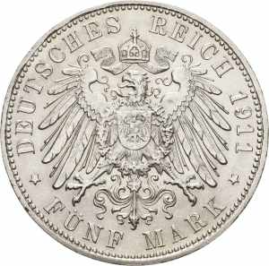 BayernLuitpold 1886-1912 5 Mark 1911 D 90. ... 