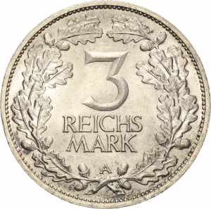  3 Reichsmark 1925 A Rheinlande  Jaeger 321 ... 