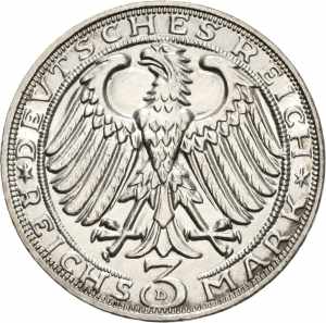  3 Reichsmark 1928 D Dürer  Jaeger 332 Fast ... 