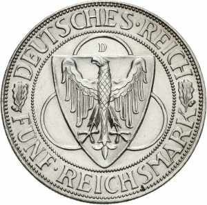  5 Reichsmark 1930 D Rheinlandräumung  ... 