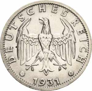  3 Reichsmark 1931 D Kursmünze  Jaeger 349 ... 