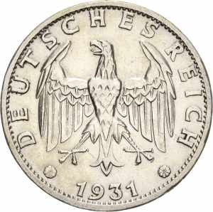  3 Reichsmark 1931 F Kursmünze  Jaeger 349 ... 